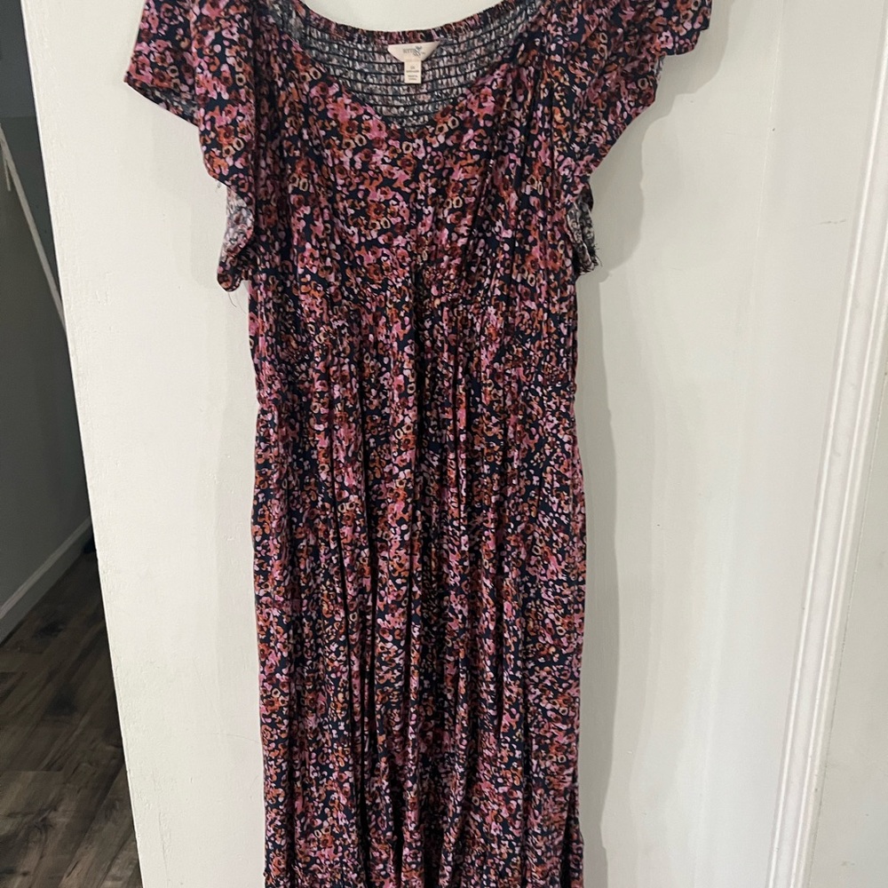 Floral Print Dress with Flutter Sleeves